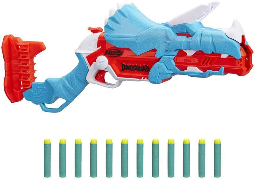 Бластер Нерф Дино Трицебласт стреляющая игрушка с дротиками Nerf Dino Squad Tricera-Blast F0803 F0803Е фото